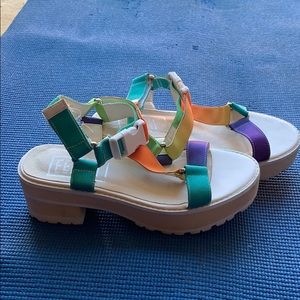 Multi Colour Chunky Heeled Sandals